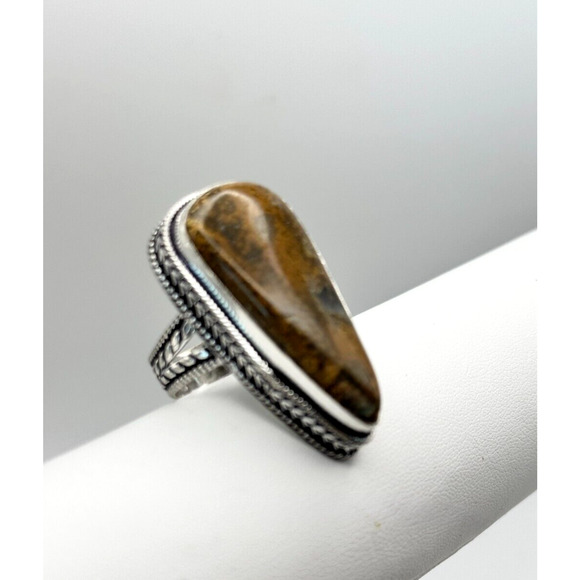 Vintage Copper Jasper .925 Stone Ring Sz 9 - 17.21 Grams Stone 1.5" Long - Picture 2 of 4